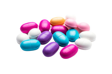 Rainbow Harmony: A Colorful Chaos of Pills. On a White or Clear Surface PNG Transparent Background.