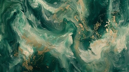 Poster - Green and Gold Abstract marble Painting