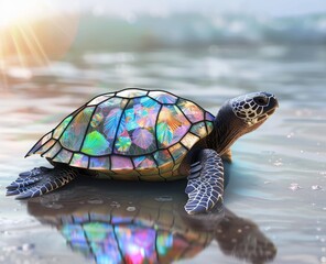 Wall Mural - stained glass turtle.