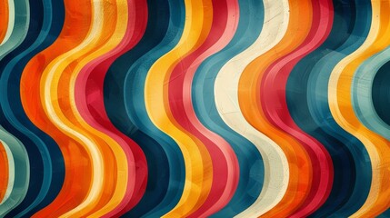 Fototapete - Multicolored Wave of Wavy Lines on a Wall