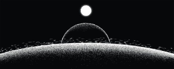 Wall Mural - stars and exoplanet in outer space. futuristic landscape, with noise texture . night landscape with 