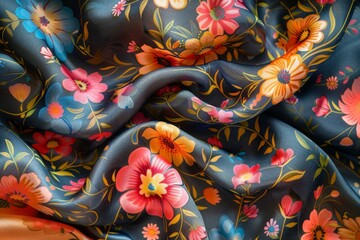 Poster - Close Up of Blue and Pink Flowered Fabric
