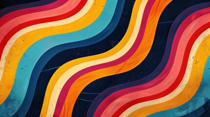 Aufkleber - Multicolored Wavy Lines on Black Background, retro pattern