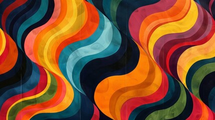 Poster - Vibrant wavy lines in various colors contrast sharply against a black backdrop