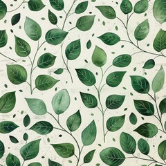 Wall Mural - Detailed watercolor leaf pattern painted on a clean white background. The leaves are intricately designed, showcasing vibrant colors and textures