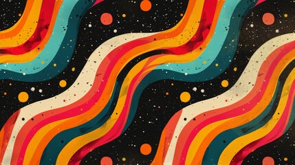 Aufkleber - A vibrant and dynamic wavy pattern in various colors set against a black background