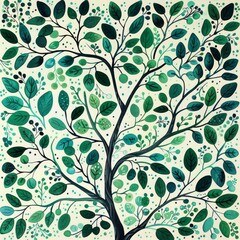 Leinwandbilder - A painting of a tree with vibrant green leaves set against a plain white backdrop. The tree is the central focus of the artwork