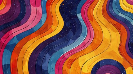 Poster - Multicolored watercolor background featuring vibrant wavy lines in various shades blending together