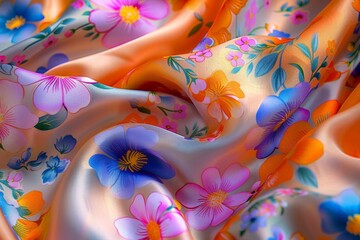 Poster - Close Up of Colorful Flowered Fabric