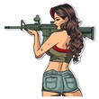 © earthstudiotomo - Draw a picture of a pinup girl holding an M-16 rifle.