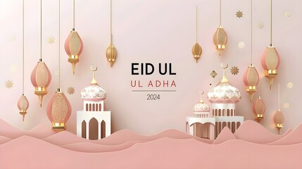 Pink Mosque Illustration for Eid al-Adha 2024