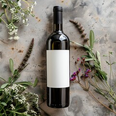 Wall Mural - Wine bottle with a blank white label, top view