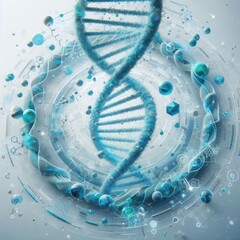 Wall Mural - Cyan DNA genome structure biotechnology concept