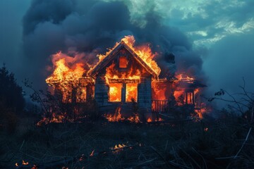 Poster - House Engulfed in Flames