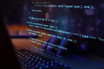 Wall Mural - coding, programmer writing programming code script of software on virtual screen