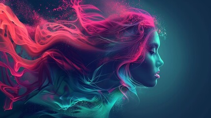 Fototapete - A woman with vibrant, multicolored hair stands out in a crowd, showcasing her unique and bold style