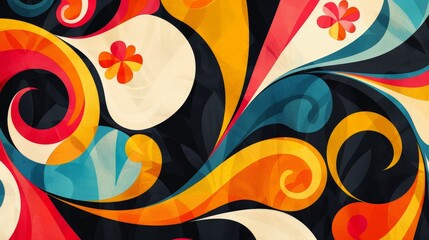 Poster - Colorful Abstract Painting of Flowers and Swirls