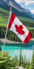 image of the Canada Civil Day holiday, the Canadian flag against the background of Canada's nature