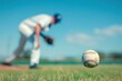 © Deivison - Baseball ball being thrown by pitcher, blurred background, sport, leisure concept.