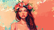 Beautiful young woman with flower wreath on color background