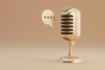 Wall Mural - Studio microphone and chat bubble icon, concept of podcast, communication, conversation.