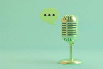 Wall Mural - Studio microphone and chat bubble icon, concept of podcast, communication, conversation.