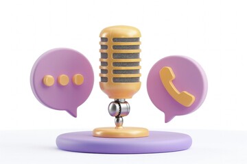 Wall Mural - Studio microphone and chat bubble icon, concept of podcast, communication, conversation.