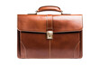 © Chatchawan - A brown leather briefcase with a gold clasp, White background, Transparent background.