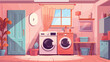 Interior of light laundry room with washing machine