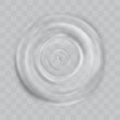 Circle water drop wave top view. Circular sound effect. Liquid puddle surface isolated 3d design on transparent background. Pure aqua droplet falling pattern graphic. Concentric ring impact motion