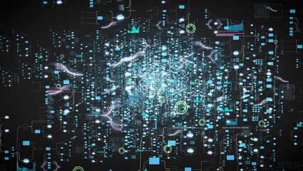 Wall Mural - digital folder structure code background loop, fly technology network transmission connection, compl