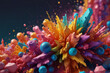 Color Explosion: Bright, multicolored bursts of paints and textures on a dark background, perfect for design and creativity