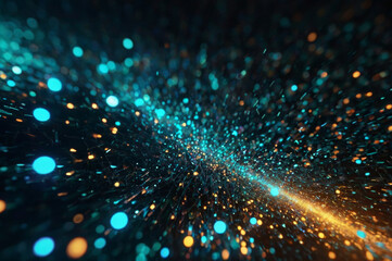 Wall Mural - captivating view of sparkling blue and golden light dots spreading in the darkness, creating a sense