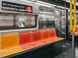   Inside of New York Subway. New York City subway car interior with colorful seats