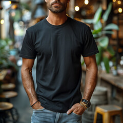 black tshirt mockup, mockup t shirt, male model