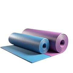 Green half rolled yoga mat on Isolated transparent background png. generated with AI