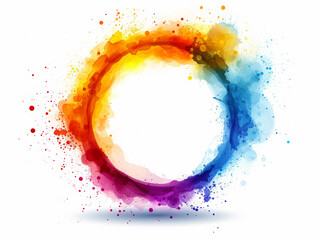 A colorful watercolor paint splash circle on a white background, depicting a modern and artistic design concept. Generative AI