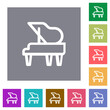 Grand piano outline square flat icons