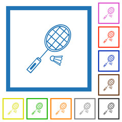 Wall Mural - Badminton racket and shuttlecock outline flat framed icons