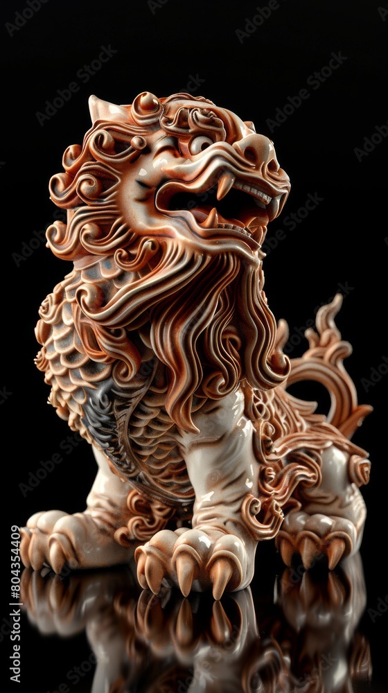 Dynamic scene of Pixiu roaring, powerful and protective, isolated on a ...