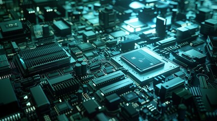Leinwandbilder - Detailed view of a computer motherboard with numerous wires interconnected, showcasing intricate electronic components. Generative AI