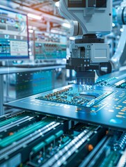 Aufkleber - A machine in a manufacturing workshop assembling electronic components on a printed circuit board. Generative AI