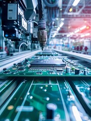 Aufkleber - A machine in an electronics manufacturing workshop is soldering components onto a circuit board. Generative AI