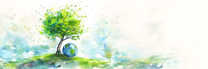 Wall Mural -  a Concept for World Earth Day Sustainability Ensuring a Greener Tomorrow with copy space left