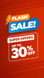 Flash sale discount web banner promotion. Design template in vertical format.