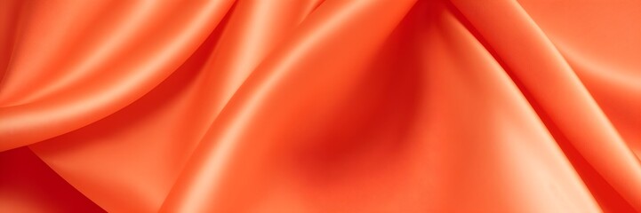 Wall Mural - Silky smoothness background. Orange satin fabric with soft texture, flowing waves, and elegant folds.	