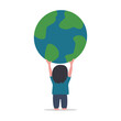 Children and environmental conservation concept. Save the world for future generations. Child holding a globe. Kid exploring our planet. Eco friendly.