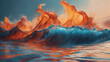 Visuals of liquid magma in shades of oceanic blue, fiery sunset orange, and sandy beige, pulsating and pulsing against a plain background with subtle lighting ULTRA HD 8K