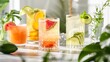 A selection of unique and refreshing nonalcoholic beverages designed to inspire a sense of wellness and balance.