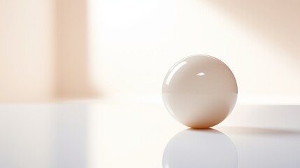 A white ball on a white table with a white background.